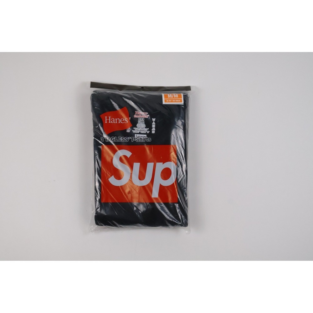 Supreme Hanes T-Shirts Tagless 3-Pack Black Solid Medium NWT